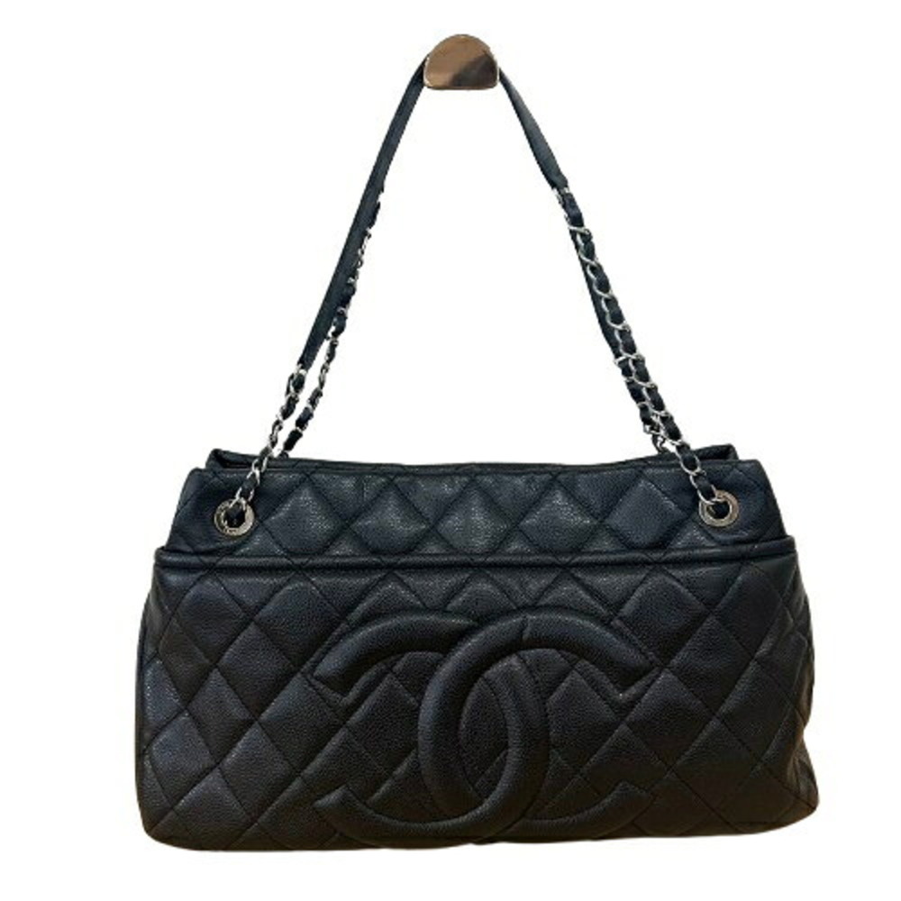 CHANEL Chanel Caviar Skin Matelassé Chain Tote Bag Coco Mark Black Women's